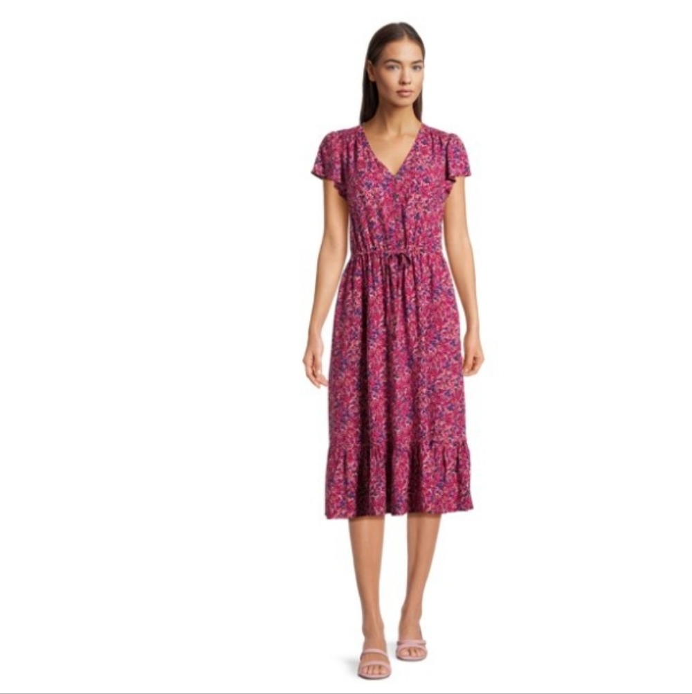 Time and Tru Pink Floral Midi Dress